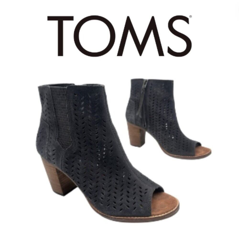 TOMS Women's Majorca Peep Toe Mid Calf Boot Forged Iron Grey Suede - SIZE 9